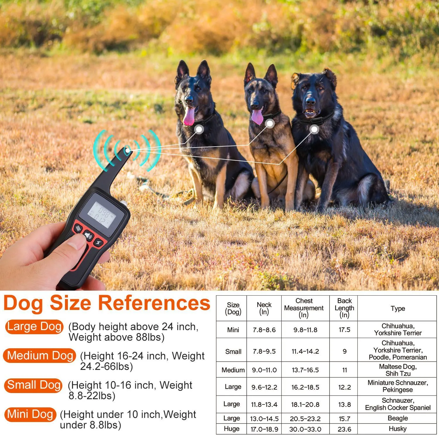 3280FT Dog Training Collar IP67 Waterproof Pet Beep Vibration Electric Shock Collar