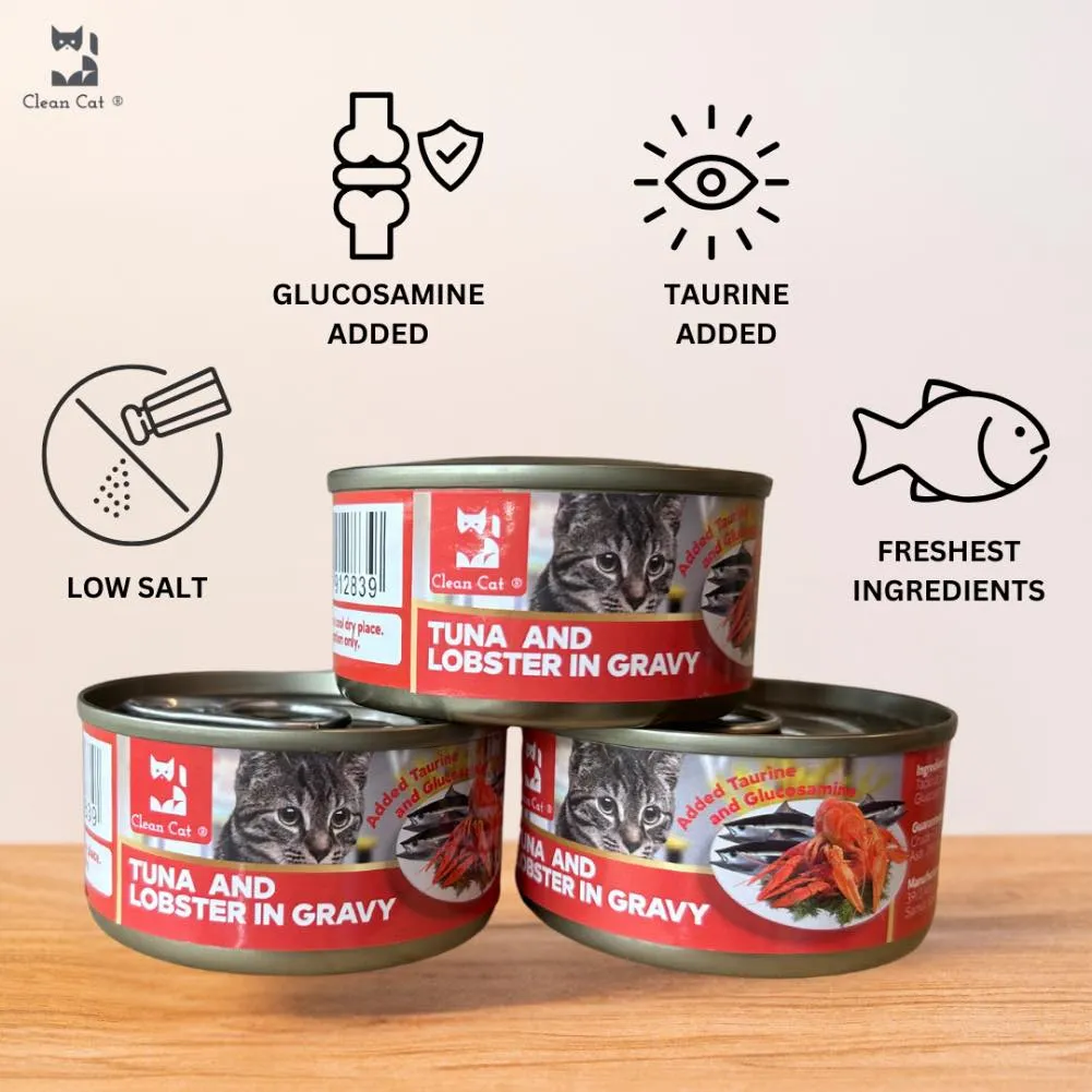 $8 OFF 24 cans: Clean Cat Tuna and Lobster in Gravy Canned Cat Food 80g x 24