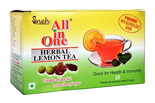 All In One Herbal Lemon Tea Premix With Sulphur Less Sugar(25 Pouches), 200 Grams