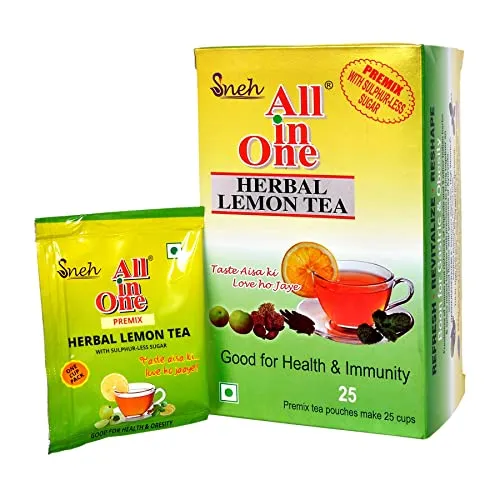 All In One Herbal Lemon Tea Premix With Sulphur Less Sugar(25 Pouches), 200 Grams