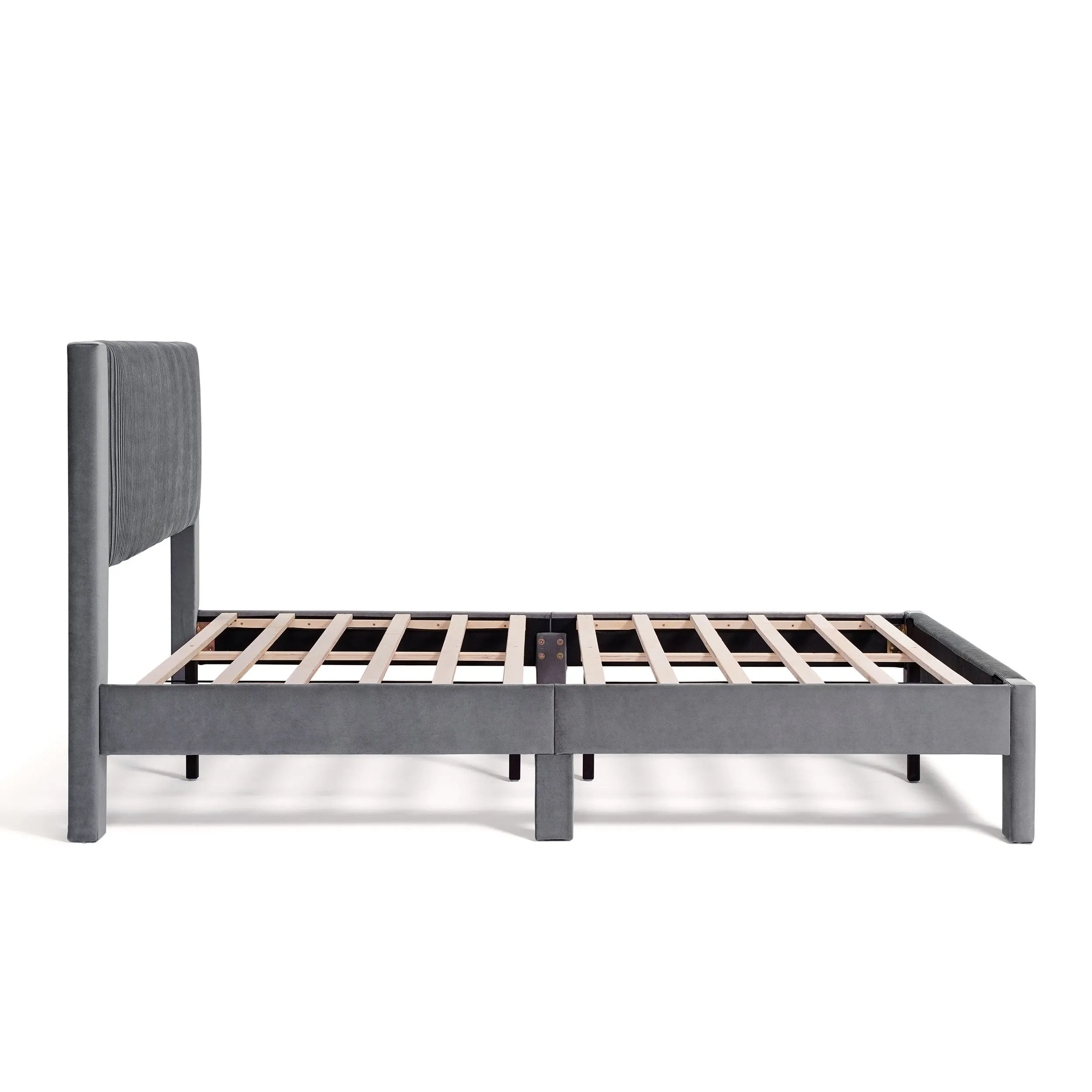 Alyssa Modern Velvet Upholstered Platform Bed with Channel Headboard and Wooden Slats