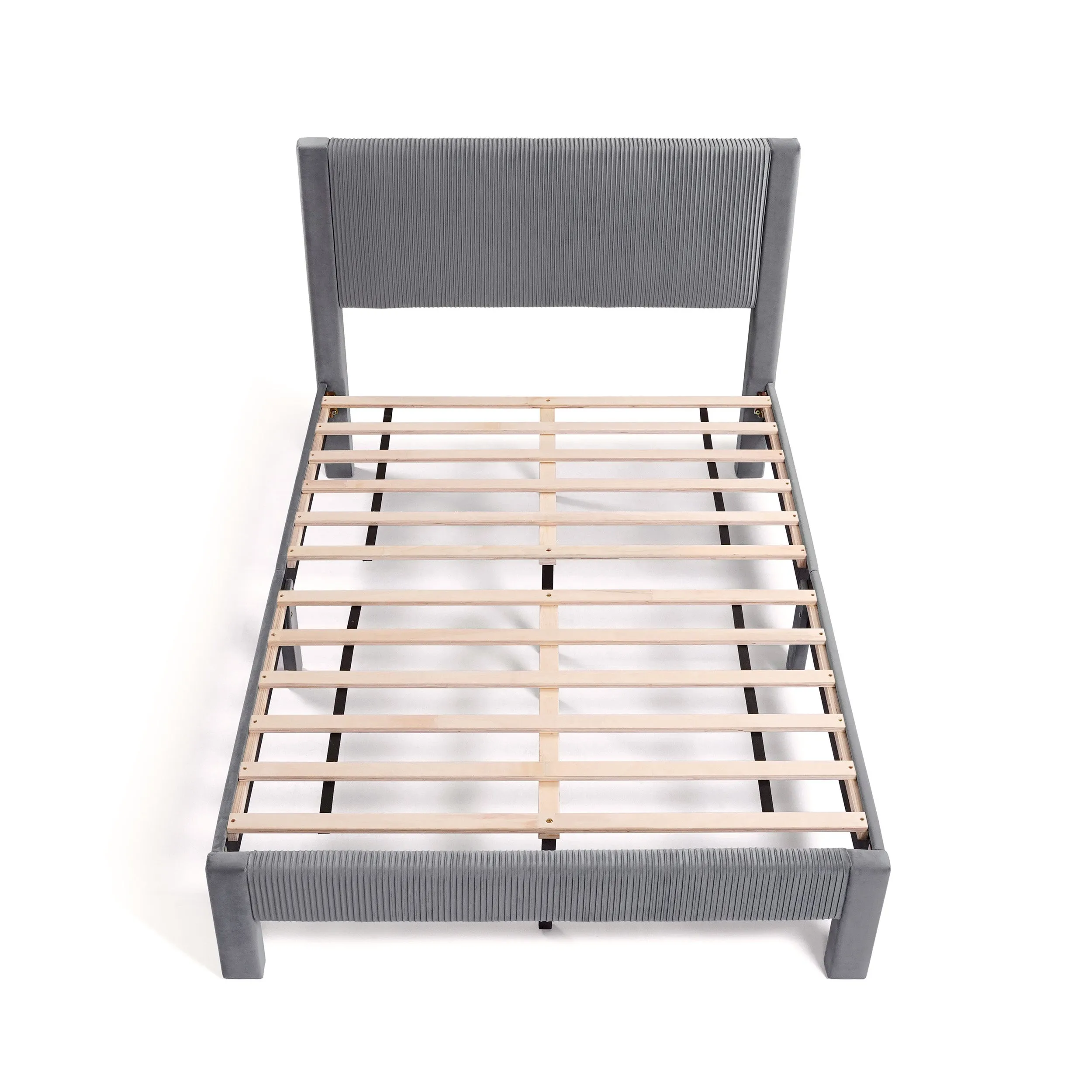 Alyssa Modern Velvet Upholstered Platform Bed with Channel Headboard and Wooden Slats