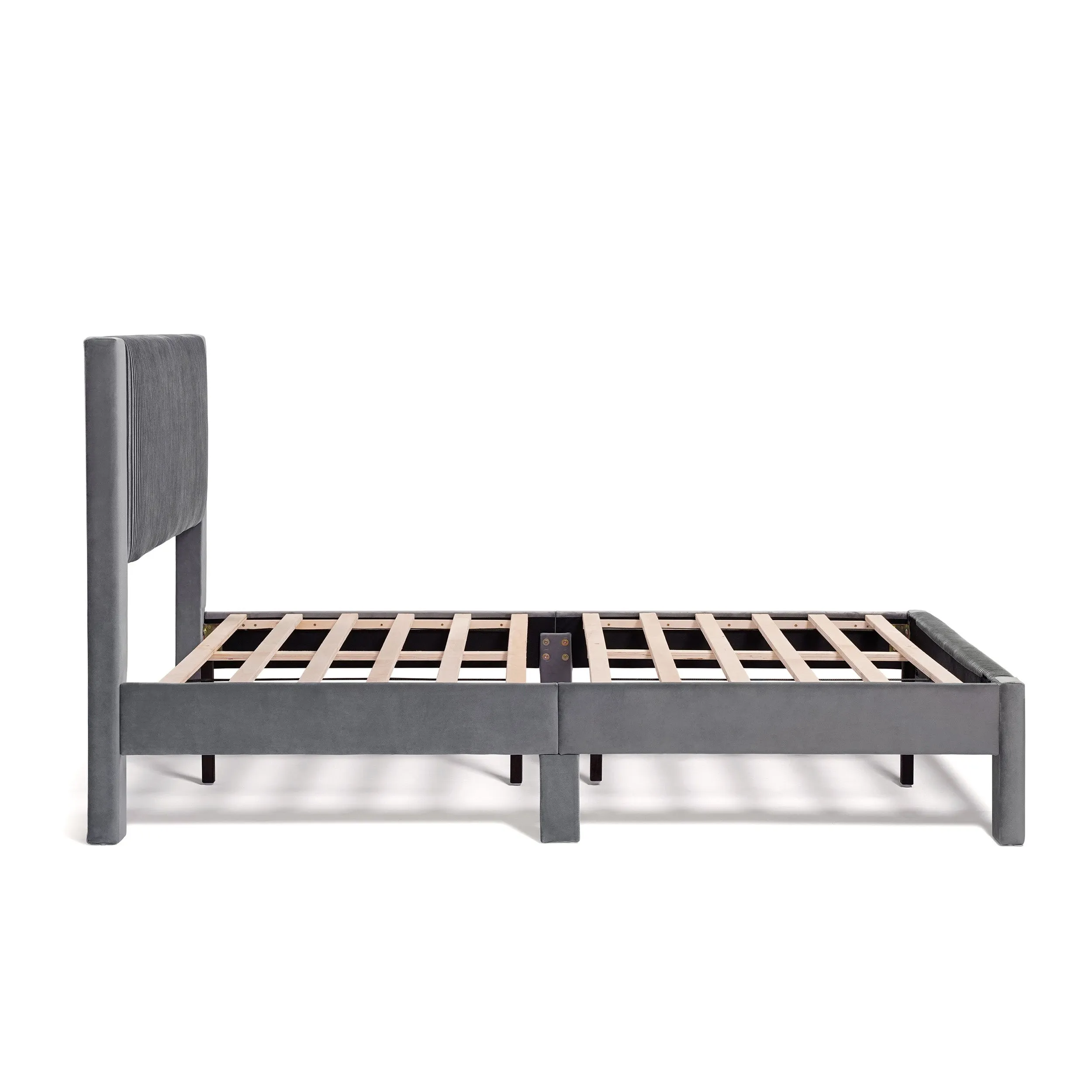 Alyssa Modern Velvet Upholstered Platform Bed with Channel Headboard and Wooden Slats