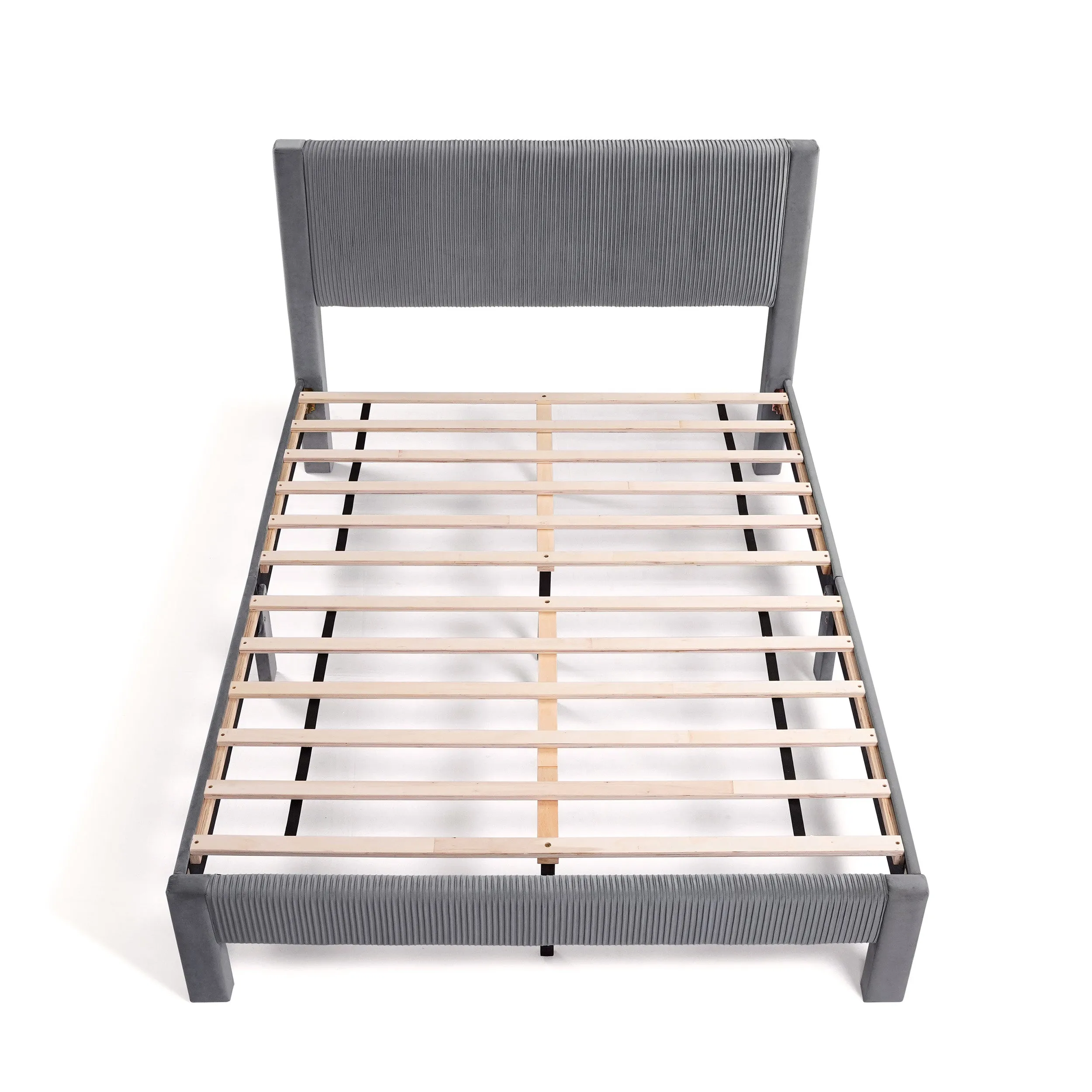 Alyssa Modern Velvet Upholstered Platform Bed with Channel Headboard and Wooden Slats