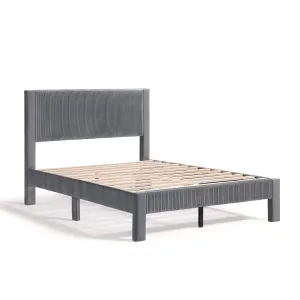 Alyssa Modern Velvet Upholstered Platform Bed with Channel Headboard and Wooden Slats