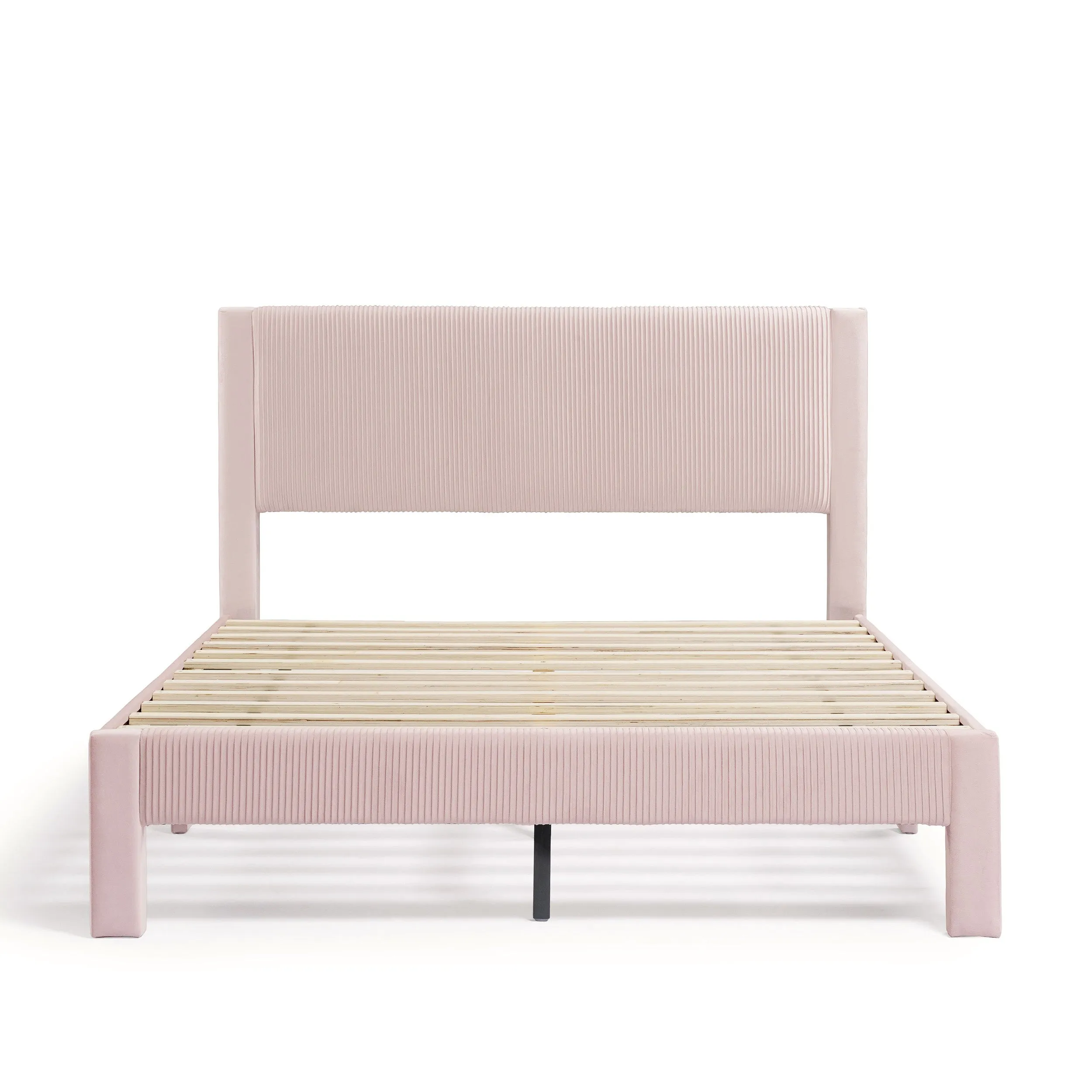 Alyssa Modern Velvet Upholstered Platform Bed with Channel Headboard and Wooden Slats