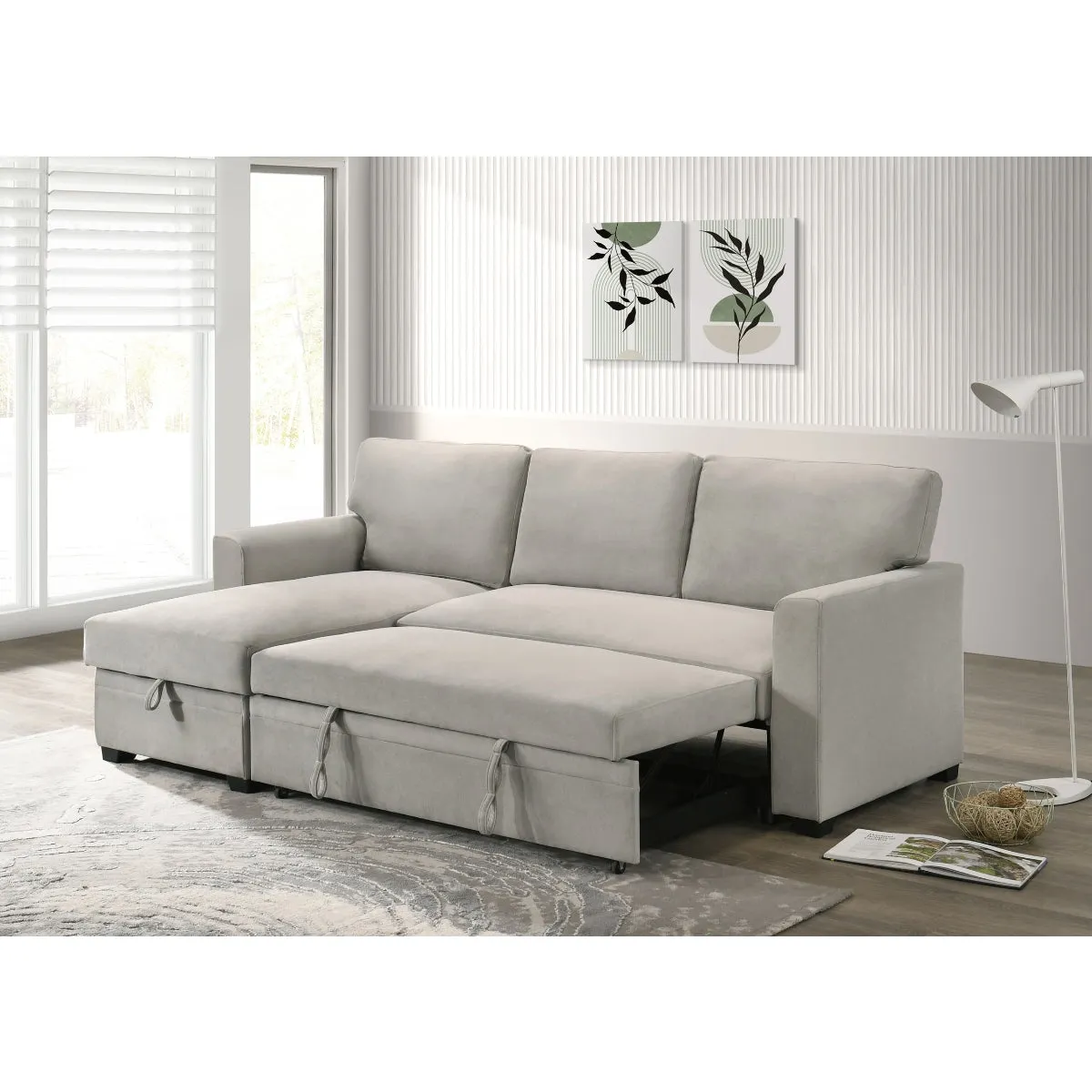 Beige 2-Piece Sectional with Pull-Out Sleeper & Reversible Storage Chaise