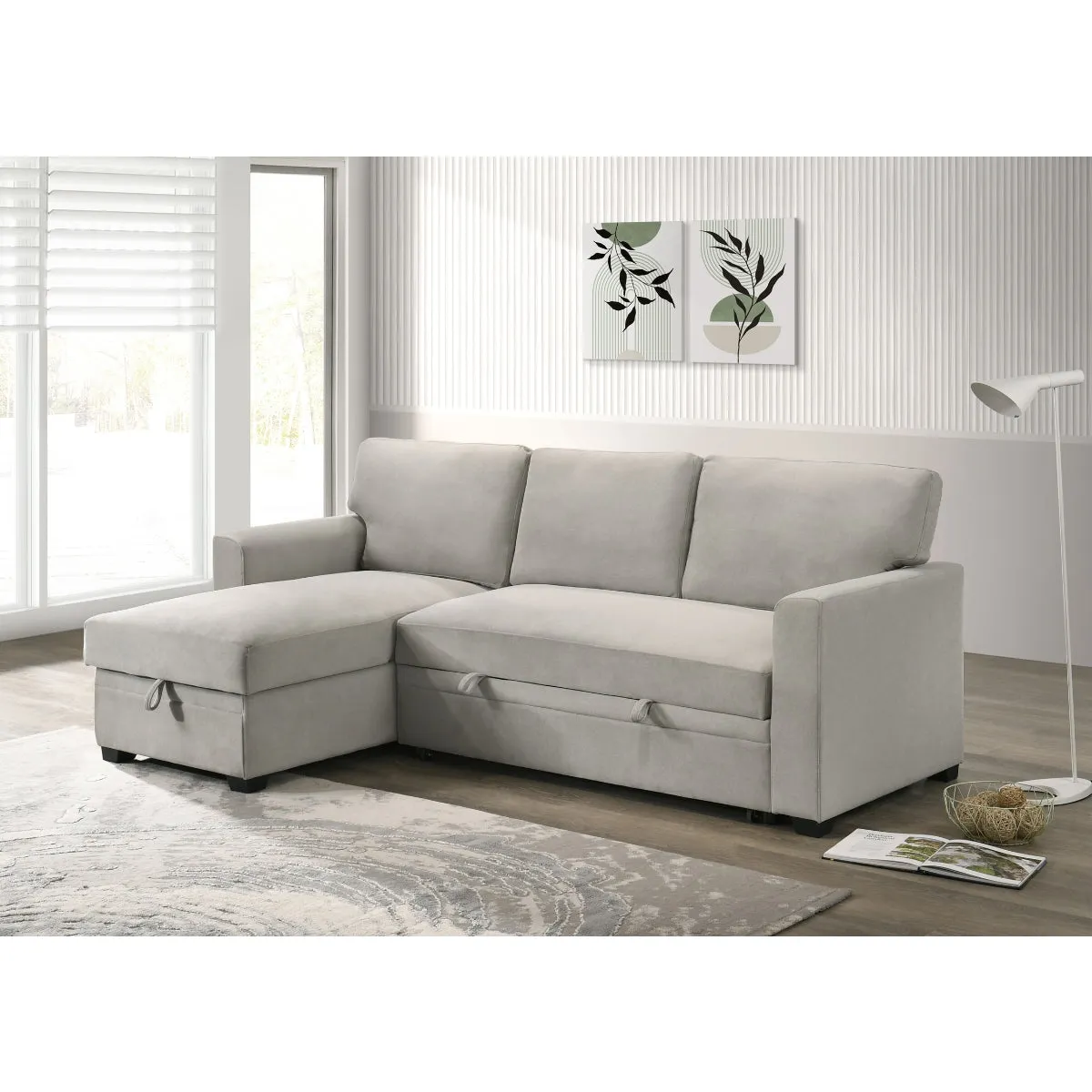 Beige 2-Piece Sectional with Pull-Out Sleeper & Reversible Storage Chaise