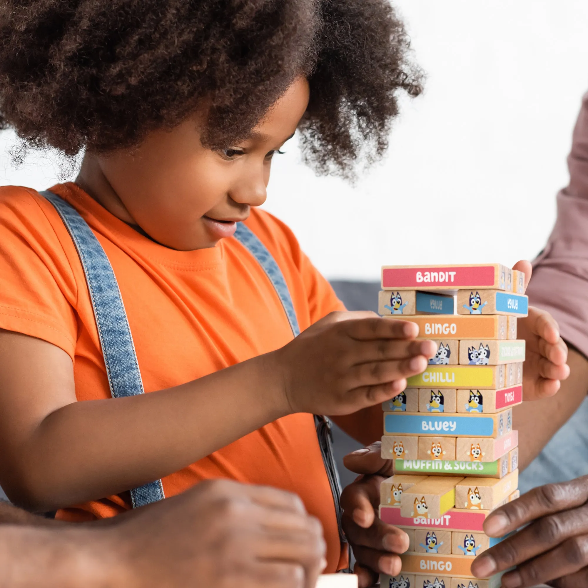 Bluey Tumbling Tower Game - 54 Colourful FSC-Certified Wooden Blocks, Eco-Friendly, Fun for Kids Aged 3 