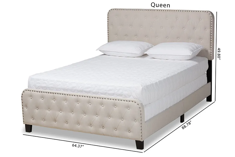 Camila Beige Fabric Upholstered Button Tufted Panel Bed (King)