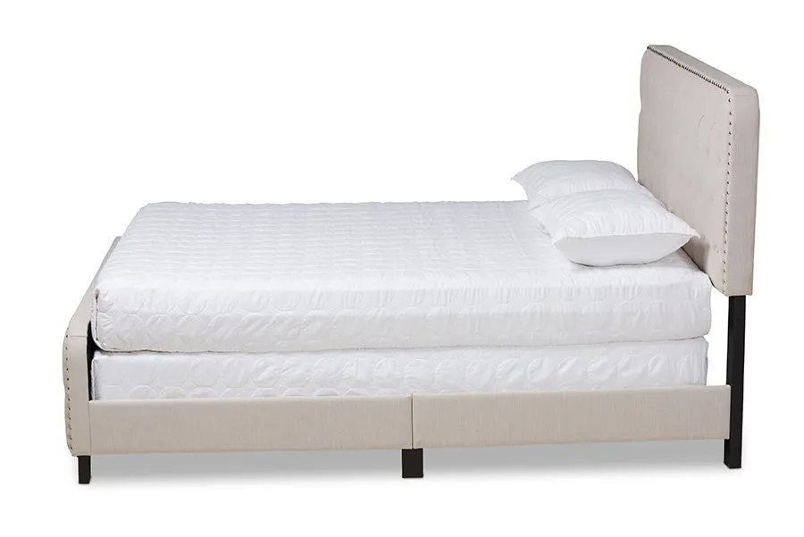 Camila Beige Fabric Upholstered Button Tufted Panel Bed (King)