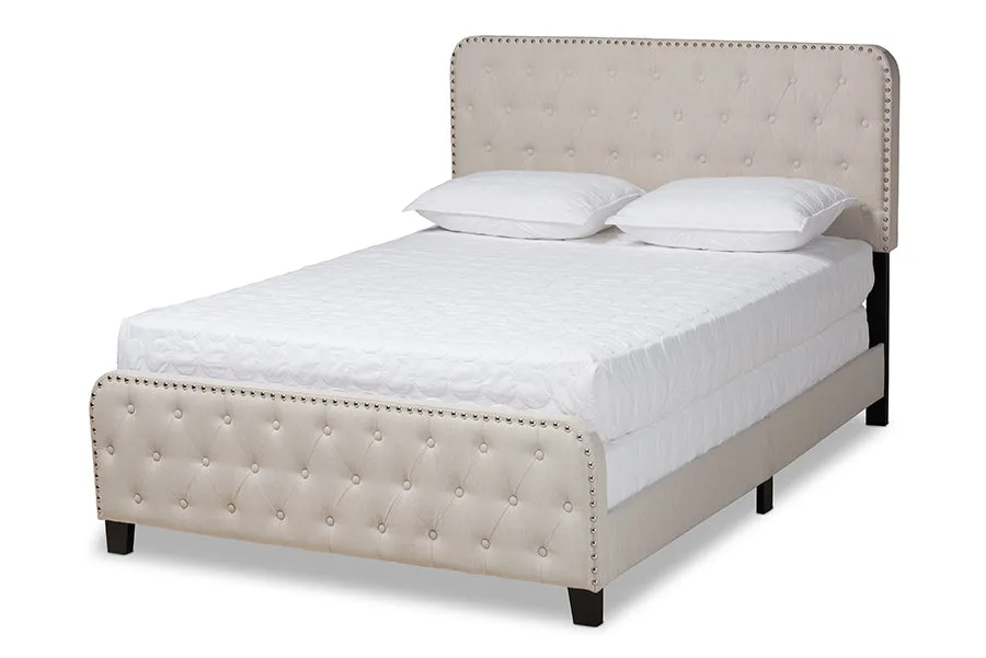 Camila Beige Fabric Upholstered Button Tufted Panel Bed (King)