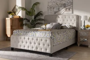 Camila Beige Fabric Upholstered Button Tufted Panel Bed (King)