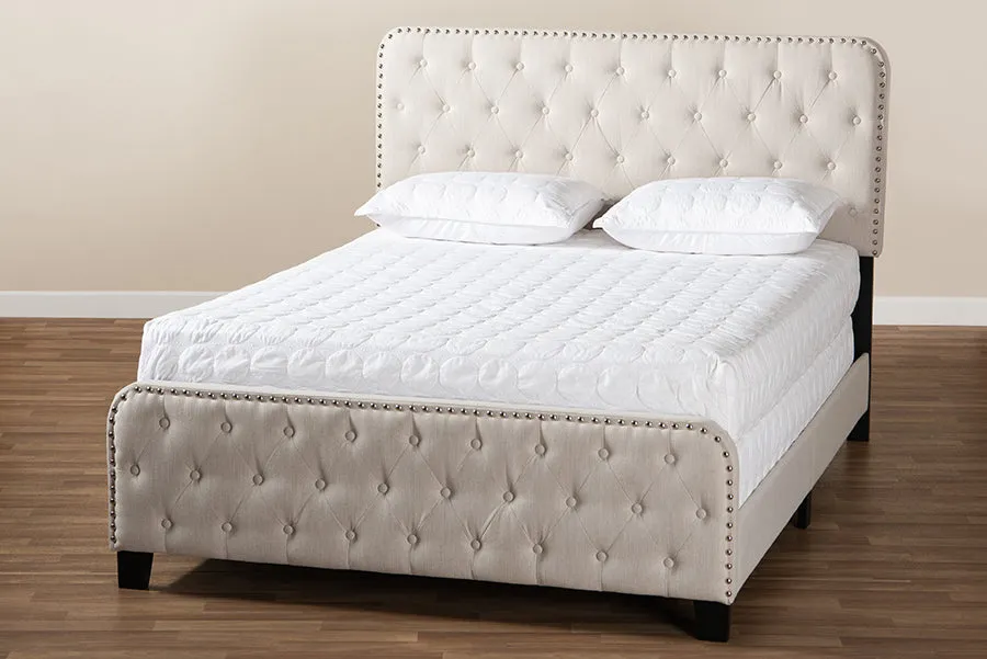 Camila Beige Fabric Upholstered Button Tufted Panel Bed (King)