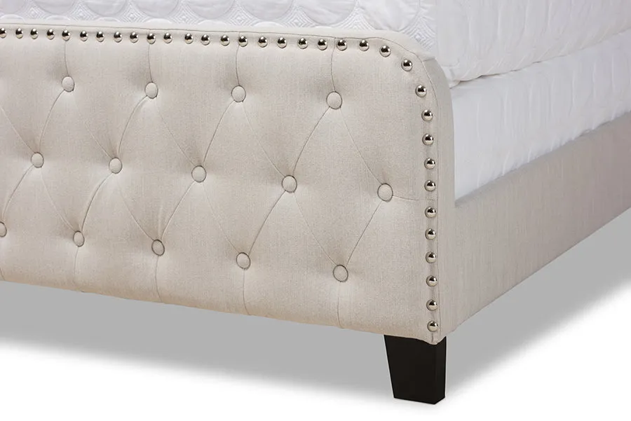 Camila Beige Fabric Upholstered Button Tufted Panel Bed (King)