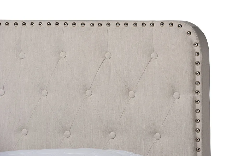 Camila Beige Fabric Upholstered Button Tufted Panel Bed (King)