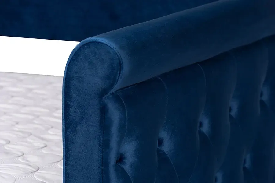 Carolina Navy Blue Velvet Fabric Upholstered Full Size Daybed