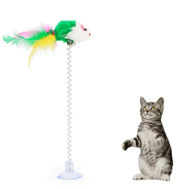 Cat Interactive Toy Stick Feather Wand With Small Bell Mouse Cage Toys Plastic Artificial Colorful Cat Teaser Toy Pet Supplies