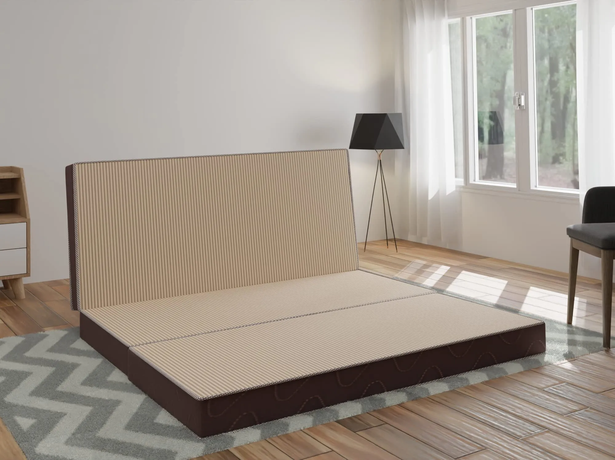 Comforto 4-Inch Thick Foldable Queen Size Foam Mattress in Beige, Dimensions 72 x 60 x 4 Inches