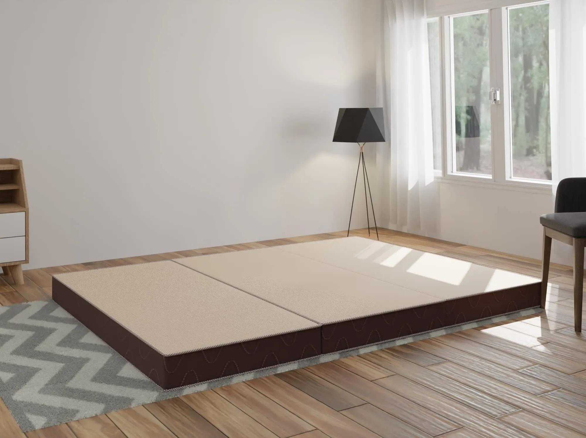 Comforto 4-Inch Thick Foldable Queen Size Foam Mattress in Beige, Dimensions 72 x 60 x 4 Inches