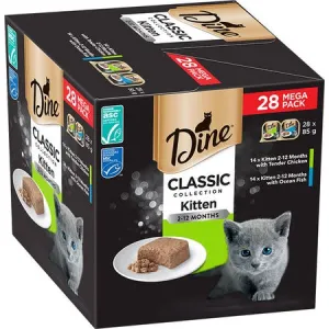 Dine Classic Collection With Tender Chicken and Ocean Fish Multipack Wet Kitten Food 85g x 28