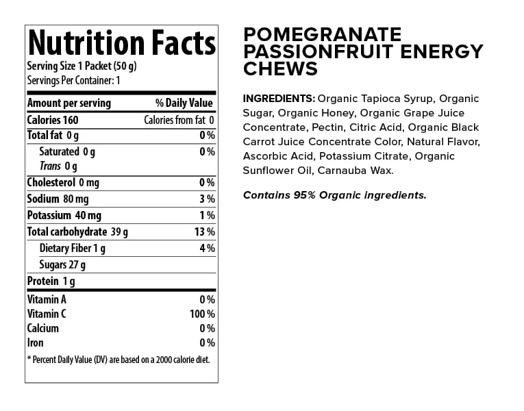 Honey Stinger Organic Energy Chews - Pomegranate/Passion Fruit