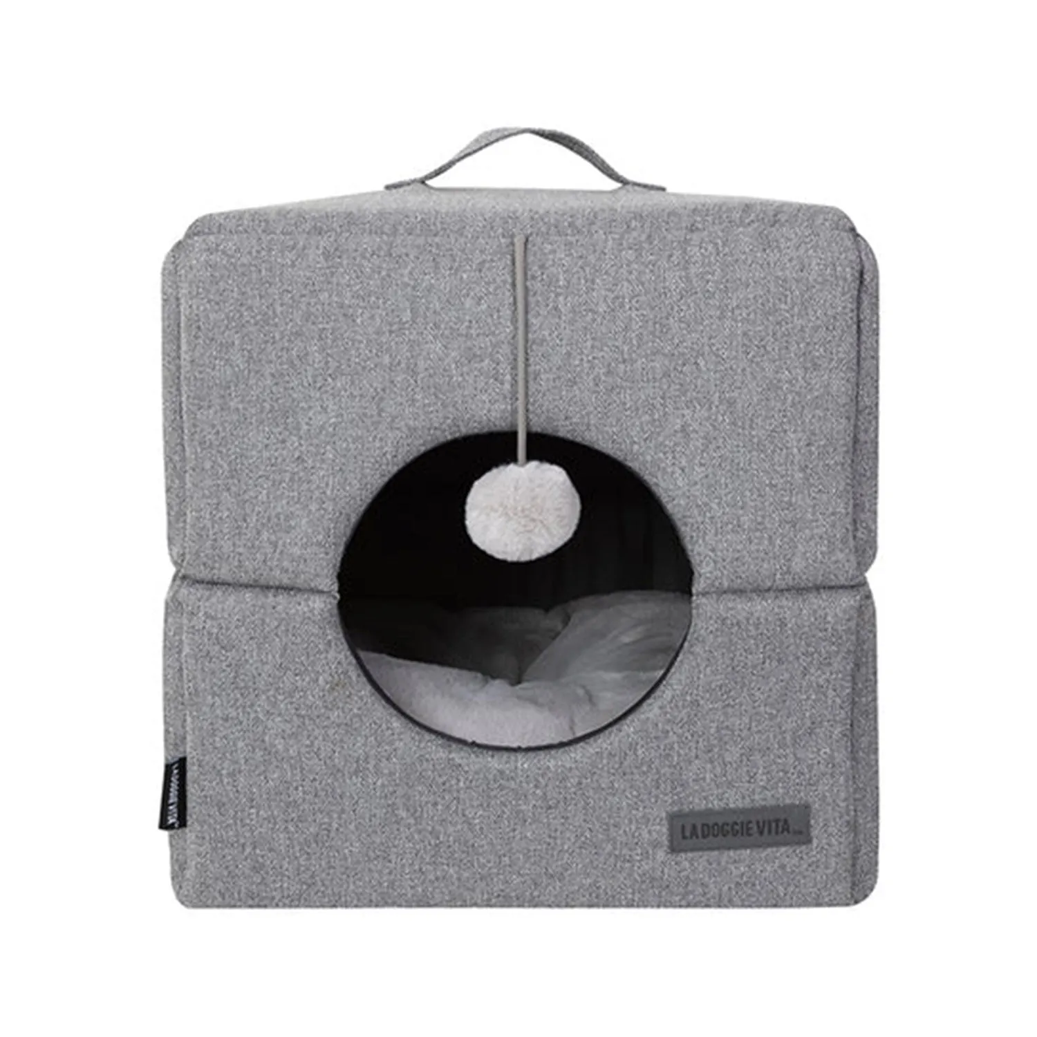 La Doggie Vita Como Grey Cat Cube with Pom Pom