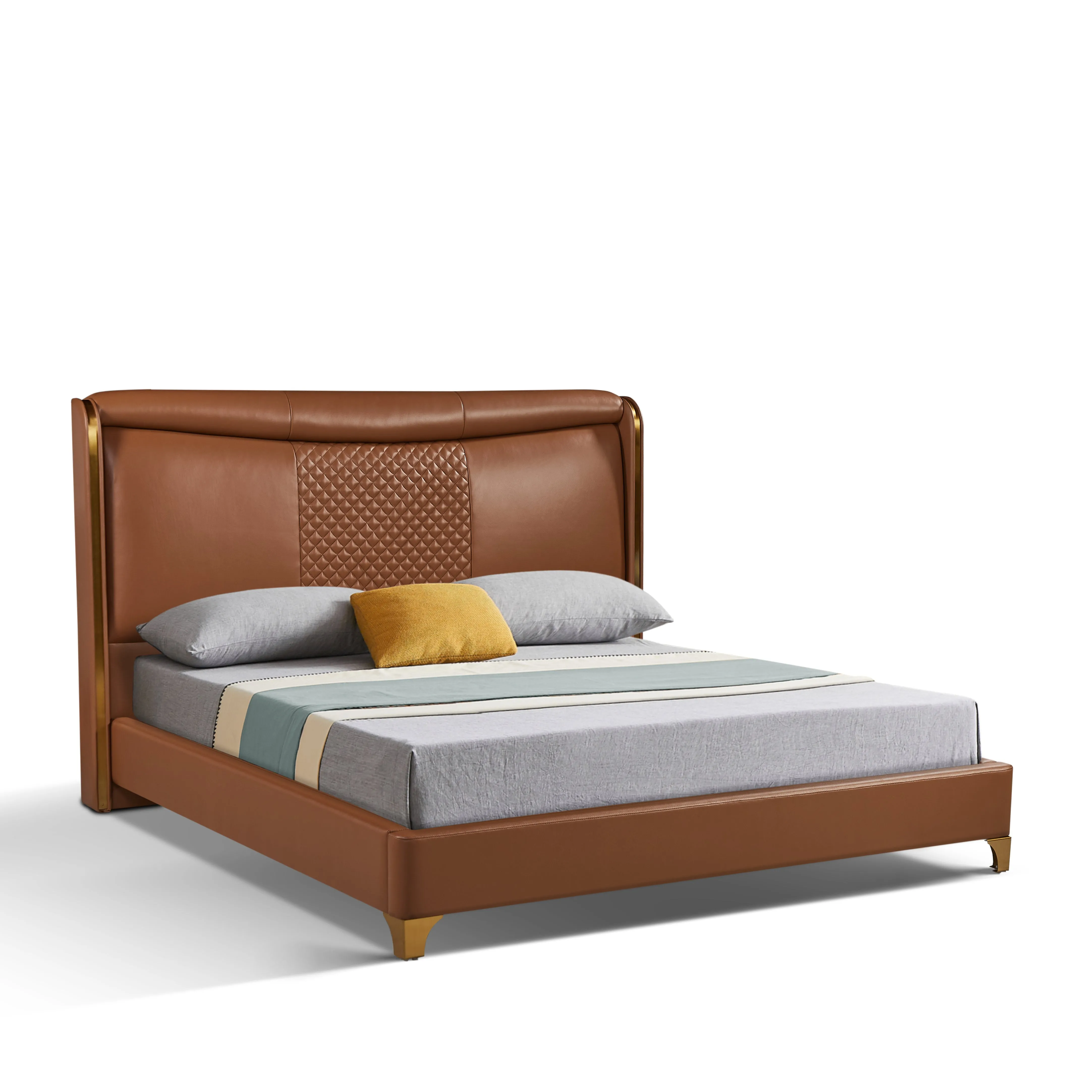 LANE Khaki Leather King Bed