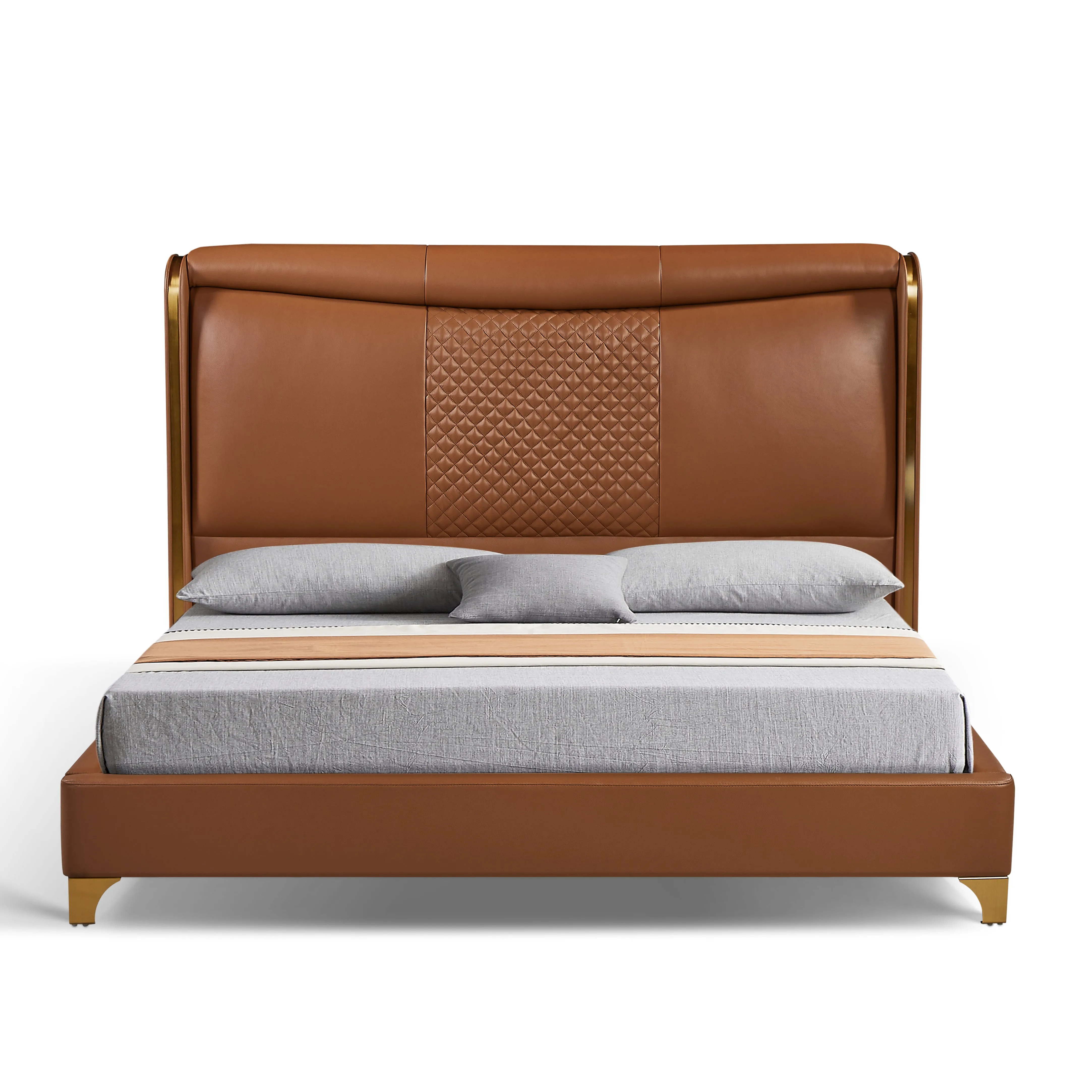 LANE Khaki Leather King Bed